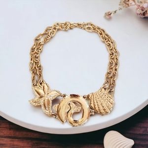 Vintage Diane Von Furstenberg Couture Gold Tone Nautical Statement Necklace